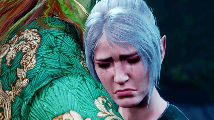 Baldurs gate 3 shadowheart traurig an Schulter Titel