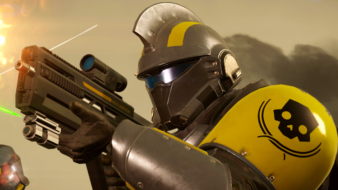 Helldiver mit Helm im soartanischen Stil