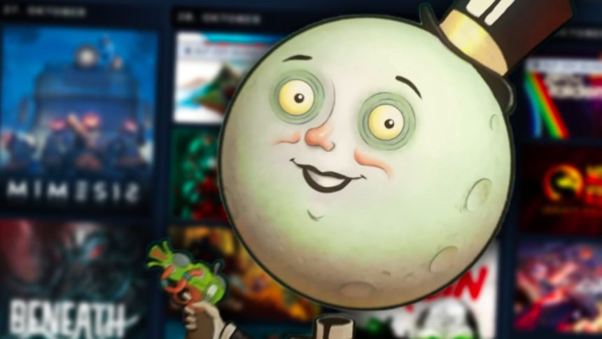 The Outer Worlds 2 Mondgesicht Steam Kalender im Hintergrund