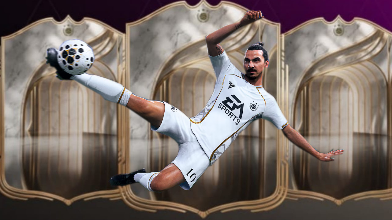 Titel EA FC 26 Ibrahimovic waehrend eines Fallrueckziehers vor dem neuen Design einer Icon Karte